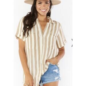 Show Me Your Mumu Womens Top Button Up Striped Linen Size XL Cover Up Beachy